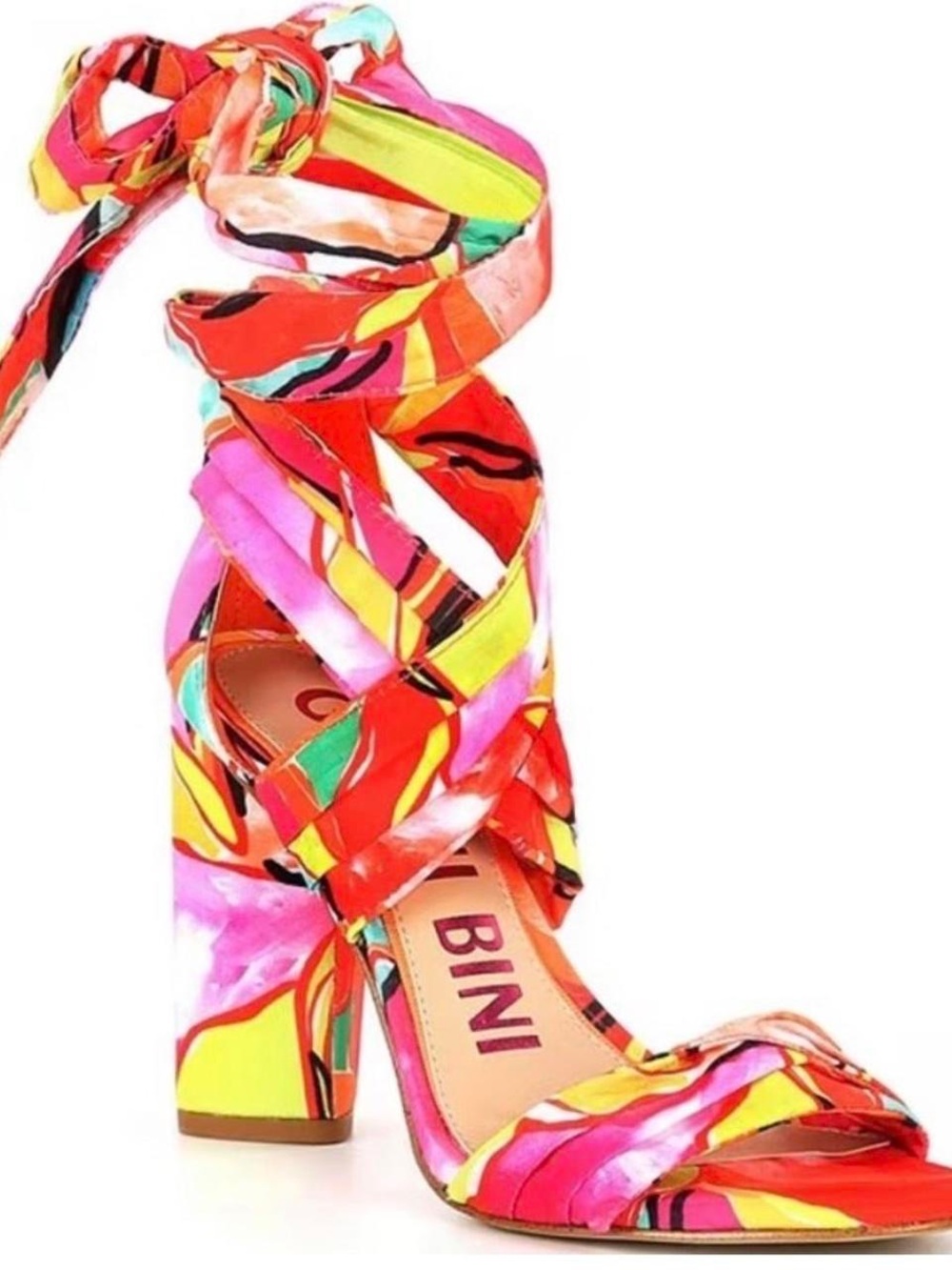 Gianni Bini Multicolor Strappy Block Heel Sandal - Pink/Red/Yellow/Green